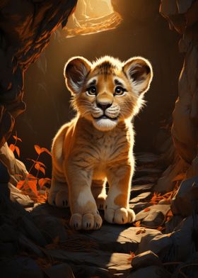 Lion cub in cave