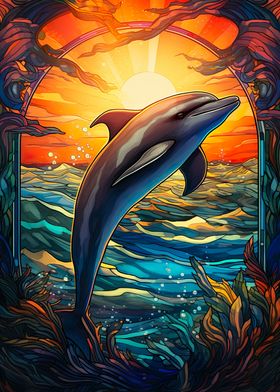 Dolphin Stained Glass