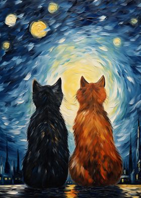Two Black Cats In Garden - Diamond Painting 