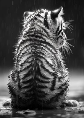 tiger baby in the rain