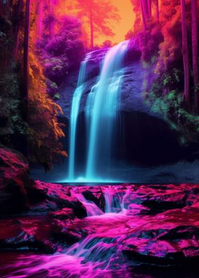 Colorful Sunset Waterfall