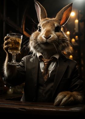 Rabbit Drinking Whiskey