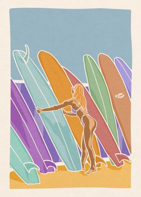 Surf girl and surfboards