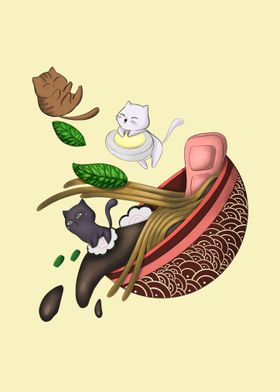 cats in ramen bowl