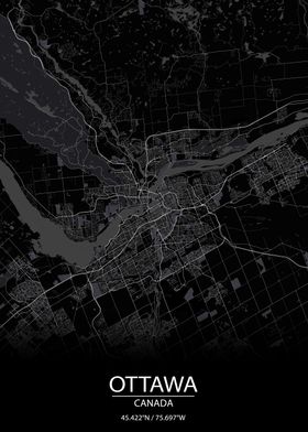 Ottawa Ontario Black Map