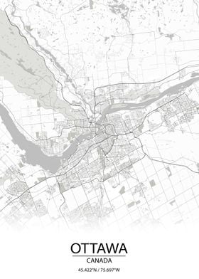 Ottawa Ontario White Map