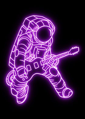 astronaut play guitar neon