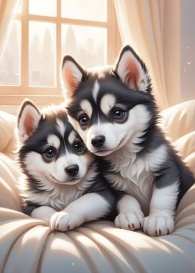 Husky Puppies Poster