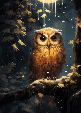 magic Owl in a rainy night