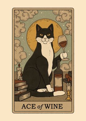 Ace of Wine Cats Tarot