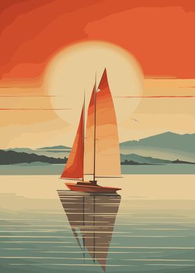 Minimalist Sailboat Sunset