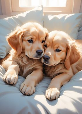 Golden Puppies Poster