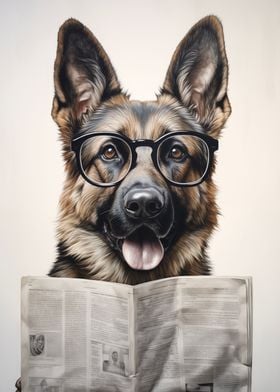 Dog Reading Newspaper