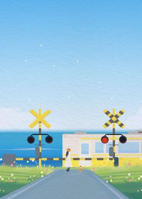 Train crossing on beach