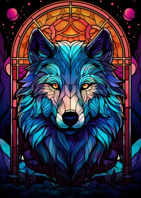 wolf stained glass colorfu