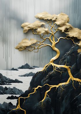 gold tree abstract scenic