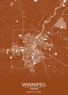 Winnipeg CA Brown City Map