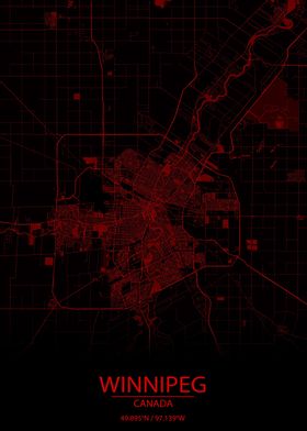 Winnipeg CA Red Black Map