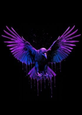 Purple Neon Flying Crow