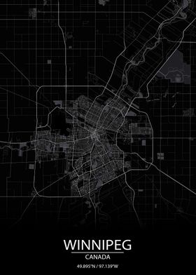 Winnipeg CA Black City Map