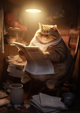 Fat Cat Reading Newspaper