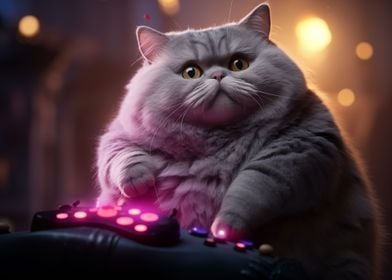 Fat Cat Playing Video Game