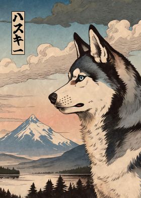 Siberian Husky Woodblock