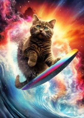 Rainbow Cat Astro Surfer