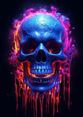 Neon Flames Skull