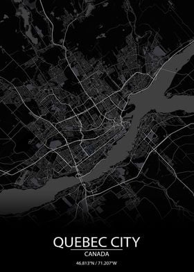 Quebec City Black City Map