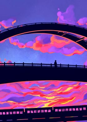 Arch bridge at sunset