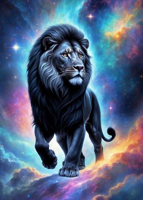 black lion cosmic poster