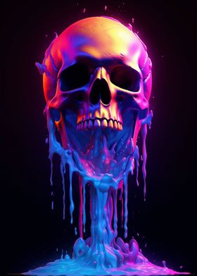 Melting Neon Skull