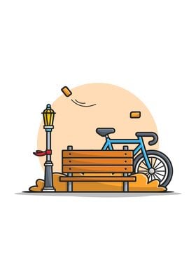 Bike in Park with Bench 