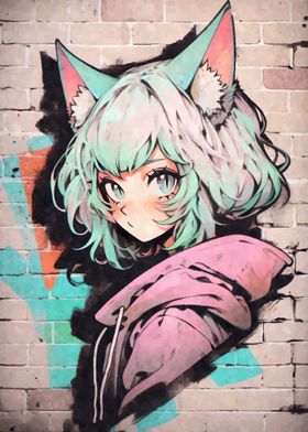 Green Pastel Neko Graffiti