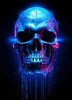 Blue Neon Skull