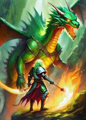 Green Dragon and Knight