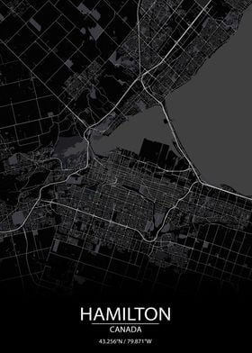 Hamilton Ontario Black Map