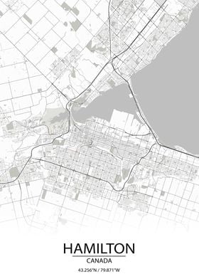 Hamilton Ontario White Map