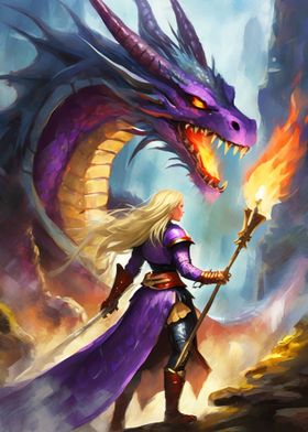 Purple Dragon and Woman