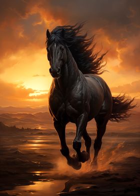 black horse galloping
