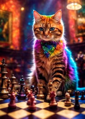 Cat playing chess