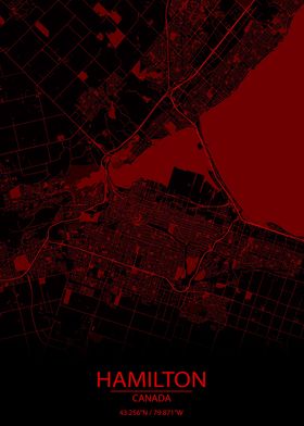 Hamilton Ontario Red Map