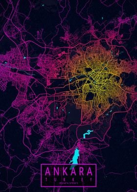 Ankara City Map Neon