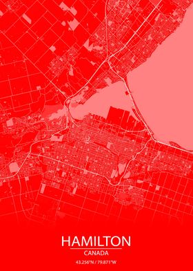 Hamilton Ontario Red Map