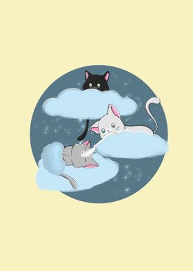 cats sleeping on clouds