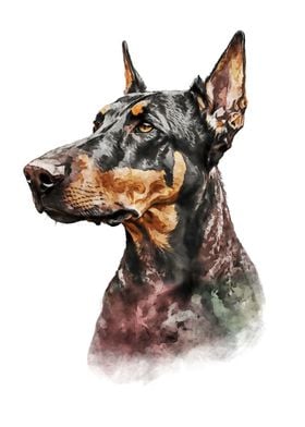 Doberman Watercolor Art 