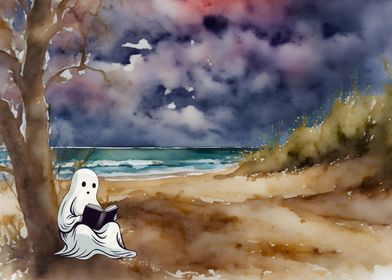 Ghost Reading A Book Beach