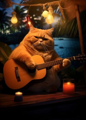 Obese Cat Playing Ukulele