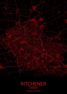 Kitchener CA Red Black Map